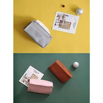 Decorative PU Leather Tissue Box Holder, Rectangular Tissue Facial Paper Cover Case, Letter Print Foldable Napkins Dispenser Container for Living Room Bedroom Dressers Home Office (Orange)