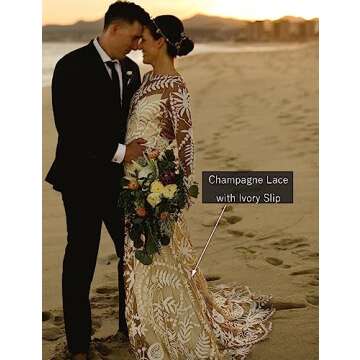 Women's Cowboy Wedding Dress 2 Pieces Long Sleeves Rustic Lace Elopement Mermaid Bridal Gown for Bri...