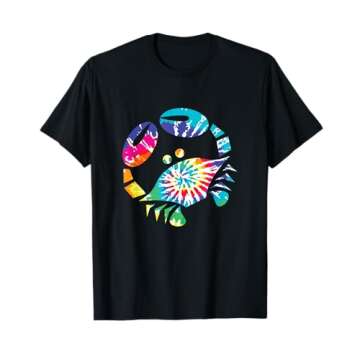 Fun Toy Crab Illustration Tie Dye Graphic Tee Shirt for Ocean Lovers