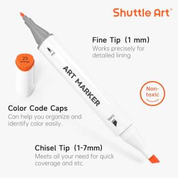 Shuttle Art 121 Colors Alcohol Markers, 120 Colors Dual Tip Art Marker Set Plus 1 Colorless Blender with Marker Case Perfect for Illustration Students Adult Coloring Sketching