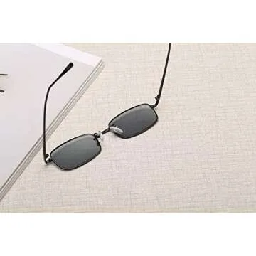FEISEDY Vintage Small Rectangle Sunglasses Women Men Retro Trendy Square Metal Frame Sun Glasses B2295