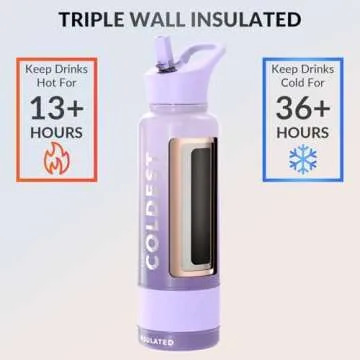 Coldest Sports Water Bottle with Straw Lid - 40 oz, Leak Proof Insulated Stainless Steel, Purple Omb...