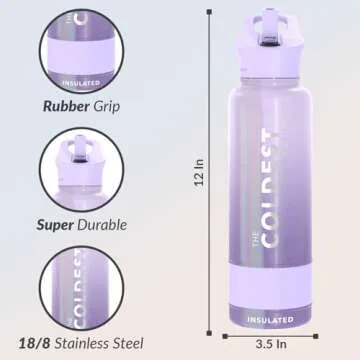 Coldest Sports Water Bottle - 40 oz, Leak Proof, Purple Ombré Glitter