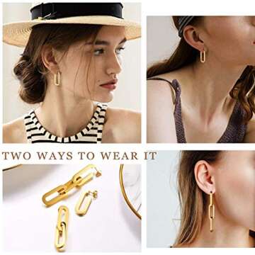 FOCALOOK Link Chain Drop Earrings 18K Gold Plated Minimalist Paperclip Chain Dangle Earrings for Women