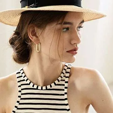 FOCALOOK Link Chain Drop Earrings 18K Gold Plated Minimalist Paperclip Chain Dangle Earrings for Women