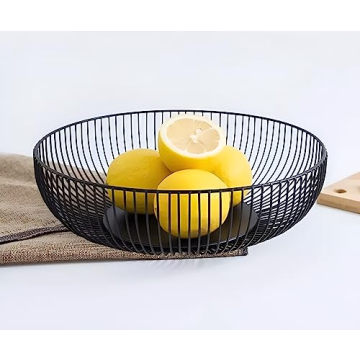 7UYUU Modern Black Wire Fruit Basket - 11 Inches