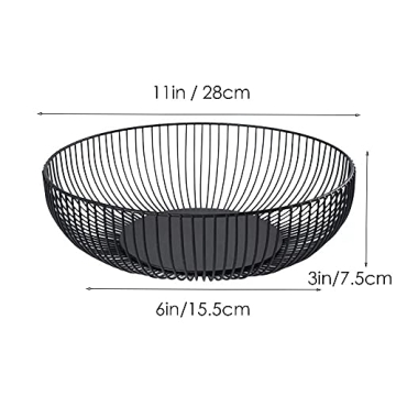 7UYUU Modern Black Wire Fruit Basket - 11 Inches