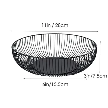 7UYUU Modern Black Wire Fruit Basket - 11 Inches