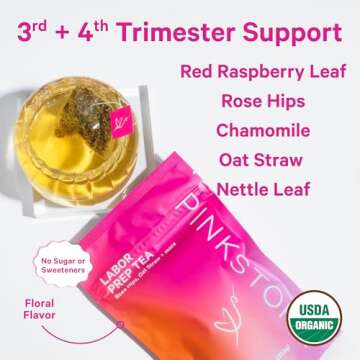 Pink Stork Organic Labor Prep Tea - Red Raspberry Leaf Tea with Chamomile and Rosehip, Pregnancy Mus...