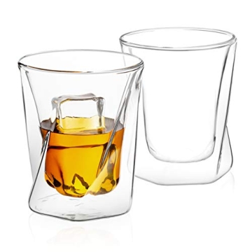 JoyJolt Lacey Whiskey Double Wall Glasses Set of 2 Insulated