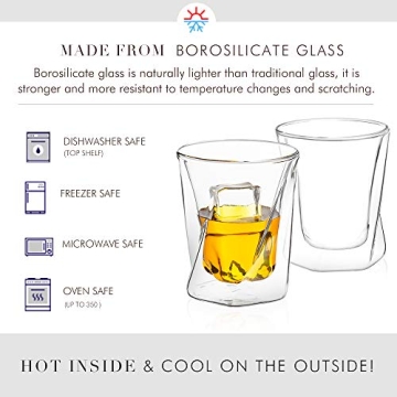 JoyJolt Lacey Whiskey Double Wall Glasses Set of 2 Insulated