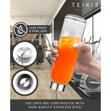 TeiKis Glass Water Bottles 6 Pack - 18 oz Clear Glass Bottles with Caps and Nylon Protective Sleeves - Glass Juice Bottles for Juicing - Reusable Glass Bottle for Water, Smoothie, Beverage