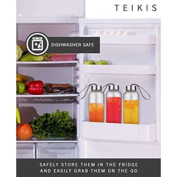 TeiKis Glass Water Bottles 6 Pack - 18 oz Clear Glass Bottles with Caps and Nylon Protective Sleeves - Glass Juice Bottles for Juicing - Reusable Glass Bottle for Water, Smoothie, Beverage