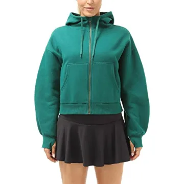 icyzone Fleece Lined Zip Up Jackets for Women - Warm & Stylish Oversized Hoodie Sweatshirt (Green, S...