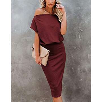 Ezbelle Women's Off The Shoulder Short Sleeve HIPS-Wrapped Bodycon Casual Sexy Cocktail Dress Red Wi...