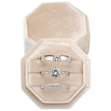 Giftop Equal Octagon Velvet Ring Box Storage 3 Slots for Wedding Ceremony Proposal Engagement Birthd...