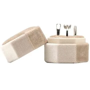 Giftop Equal Octagon Velvet Ring Box Storage 3 Slots for Wedding Ceremony Proposal Engagement Birthday Gift (Beige)