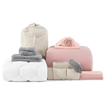 Bedsure Twin XL Comforter Set for College - 14 PCS Pink Dorm Bed Set, Bed in a Bag with Comforter, C...
