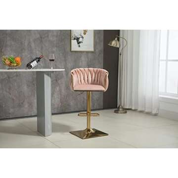 Homtique Bar Stool,Velvet Woven Bar Stools,Adjustable Counter Height Swivel Barstools with Low Back ...