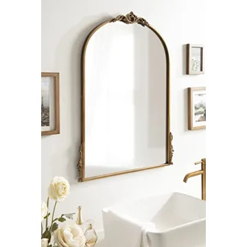 Kate and Laurel Myrcelle Traditional Arched Mirror, 25 x 33, Gold, Decorative Large Arch Mirror with Ornate Garland Detailing Along The Crown and Edges of The Frame