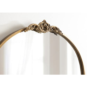 Kate and Laurel Myrcelle Traditional Arched Mirror, 25 x 33, Gold, Decorative Large Arch Mirror with Ornate Garland Detailing Along The Crown and Edges of The Frame
