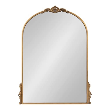 Kate and Laurel Myrcelle Traditional Arched Mirror, 25 x 33, Gold, Decorative Large Arch Mirror with Ornate Garland Detailing Along The Crown and Edges of The Frame