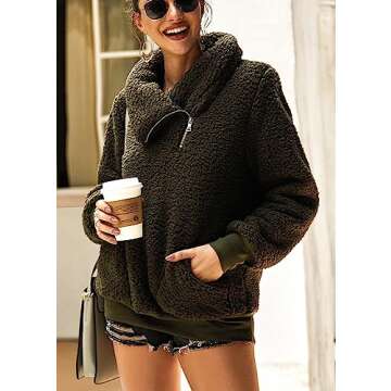 KIRUNDO Women's 2025 Winter Lapel Fuzzy Fleece Sweatshirt Faux Shearling Zipper Warm Sherpa Pullover...