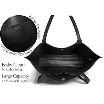 Minimalist Clean Cut Pebbled Faux Leather Tote Womens Shoulder Handbag (Black)