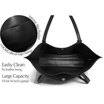 Minimalist Clean Cut Pebbled Faux Leather Tote Womens Shoulder Handbag (Black)