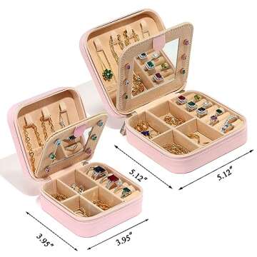Parima Jewelry Holder Organizer and Travel Jewelry Box Set - 2 Pieces Pink Gifts Jewelry Travel Case Travel Gifts for Women Travel Jewelry Case Organizer for Women Gifts Travel Jewelry Organizer