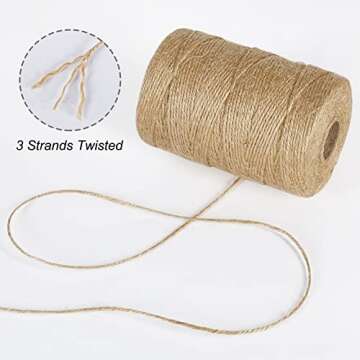 Tenn Well Natural Jute Twine, 500 Feet Long Brown Twine String Rope for Crafts, Gift Wrapping, Garde...