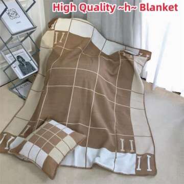 Fcteap h Blanket Soft Throw Blanket Faux Fleece Cashmere Plaid Warm Shawl Thick Knitted Plush Cozy Comfy for Women Throw Blanket for Sofa Couch Bed Queen King Size 55x66 in (Khaki)