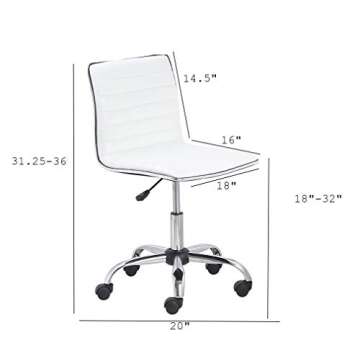 BTEXPERT BTExpert Swivel Mid Back Armless Ribbed Designer Task Chair Leather Soft Upholstery Office Chair - White