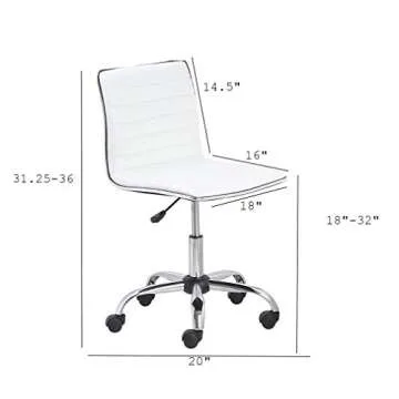 BTEXPERT BTExpert Swivel Mid Back Armless Ribbed Designer Task Chair Leather Soft Upholstery Office Chair - White
