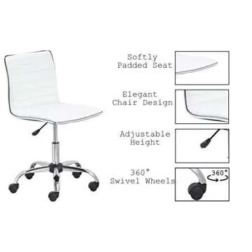 BTEXPERT BTExpert Swivel Mid Back Armless Ribbed Designer Task Chair Leather Soft Upholstery Office Chair - White