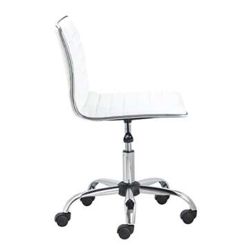 BTEXPERT BTExpert Swivel Mid Back Armless Ribbed Designer Task Chair Leather Soft Upholstery Office Chair - White