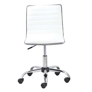 BTEXPERT BTExpert Swivel Mid Back Armless Ribbed Designer Task Chair Leather Soft Upholstery Office Chair - White