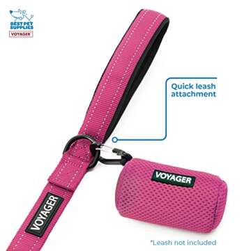 Best Pet Supplies Dog Poop Bag Holder Leash Attachment with 15 Bags, Fuchsia, Reusable Mesh Dispenser Pouch for Travel, Walking, Park, and Outdoor Use, Soft and Durable with Clip-On