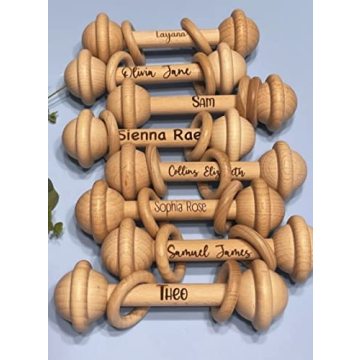 Baby Salute Personalized Custom Rattle, Engraved Beechwood Baby Gift