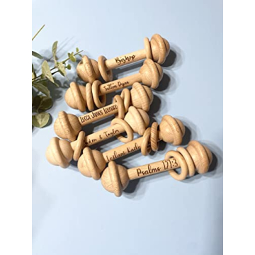 Personalized Custom Rattle, Engraved Beechwood Baby Gift