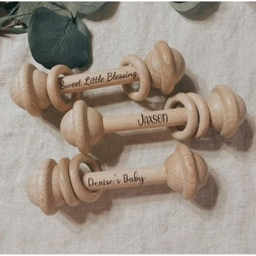 Personalized Custom Rattle, Engraved Beechwood Baby Gift