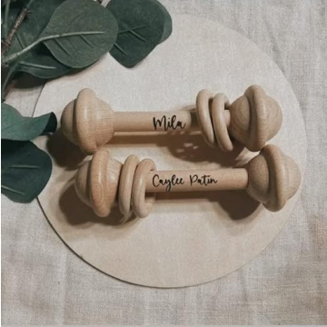 Personalized Custom Rattle, Engraved Beechwood Baby Gift