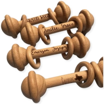 Personalized Custom Rattle, Engraved Beechwood Baby Gift