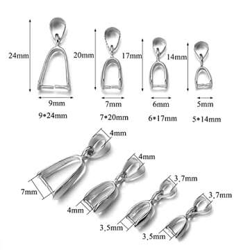 Linsoir Beads Metal Pinch Clip Bail Bead Pendant Connector Jewelry Findings Rhodium Plated 7X20mm Pack of 50