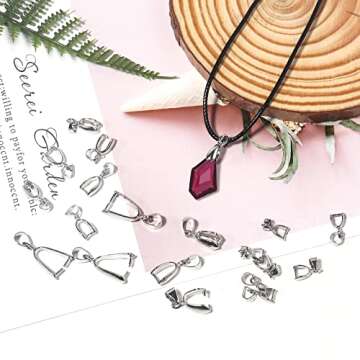 Linsoir Beads Metal Pinch Clip Bail Bead Pendant Connector Jewelry Findings Rhodium Plated 7X20mm Pack of 50