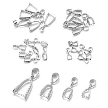 Linsoir Beads Metal Pinch Clip Bail Bead Pendant Connector Jewelry Findings Rhodium Plated 7X20mm Pack of 50