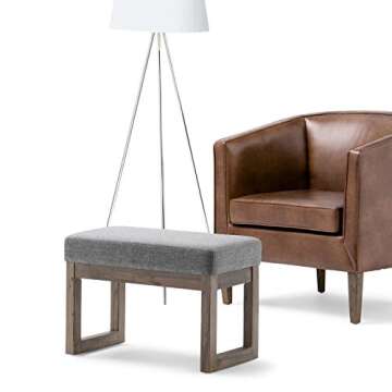 Contemporary Rectangle Footstool Ottoman in Grey Linen Fabric