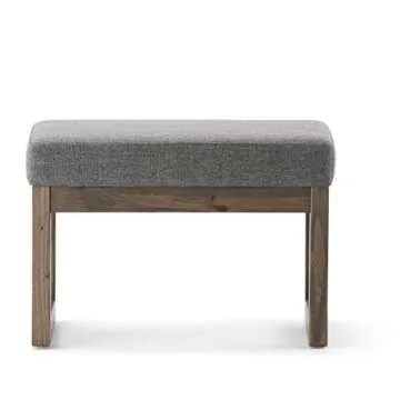 Contemporary Rectangle Footstool Ottoman in Grey Linen Fabric