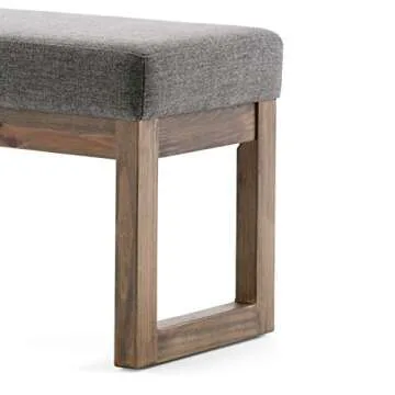 Contemporary Rectangle Footstool Ottoman in Grey Linen Fabric