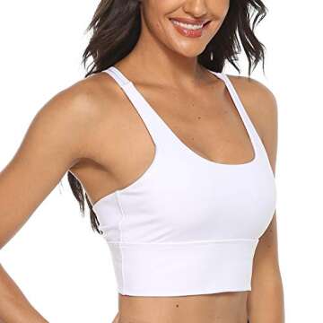Sports Bras for Women, 2 Criss-Cross Back Strappy Sports Bra Removable Padded Longline Medium Support Yoga Workout Crop Tops for Sports White